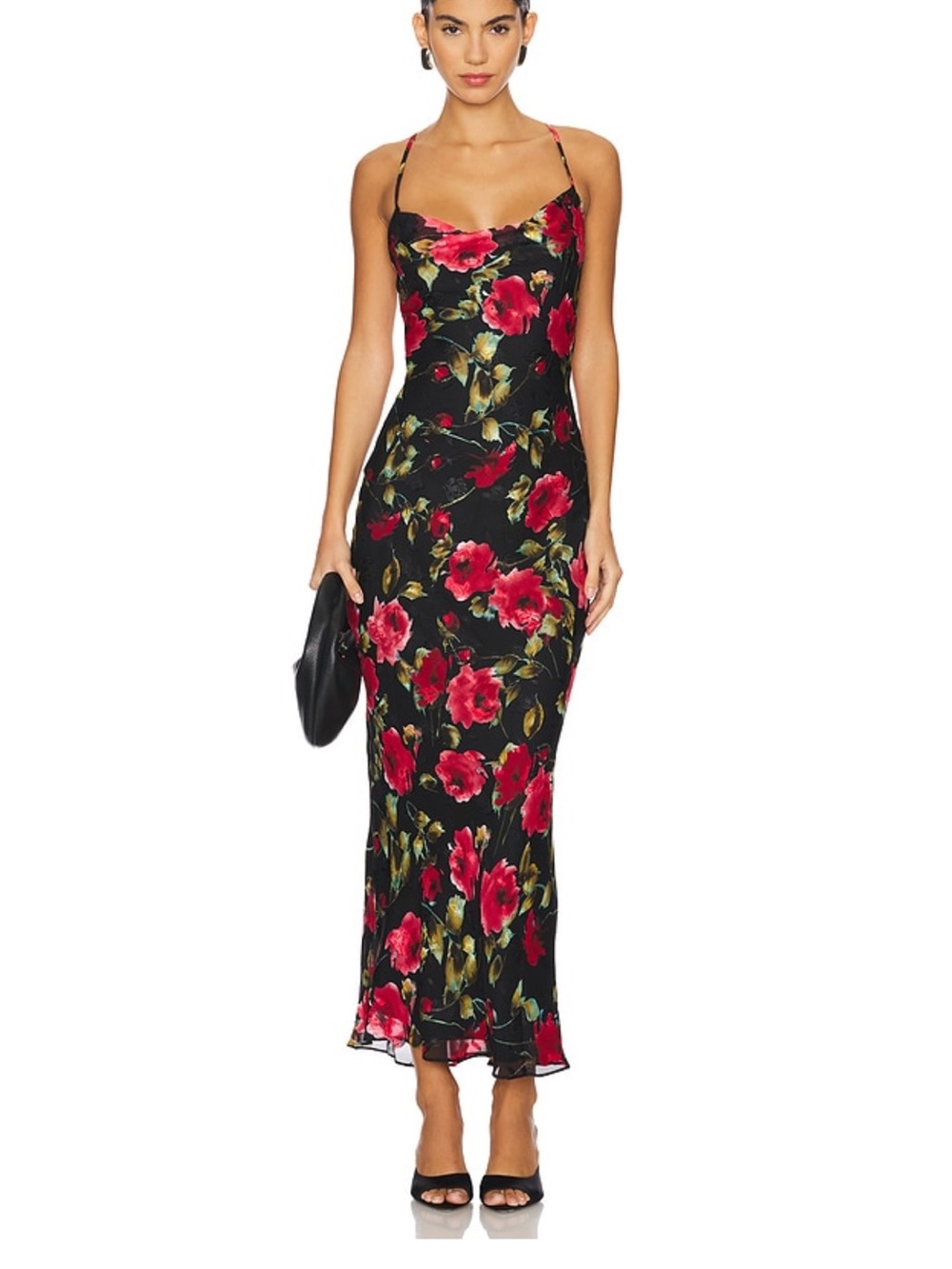 More to Come SZ M Haylo Black Floral Maxi Slip Dress